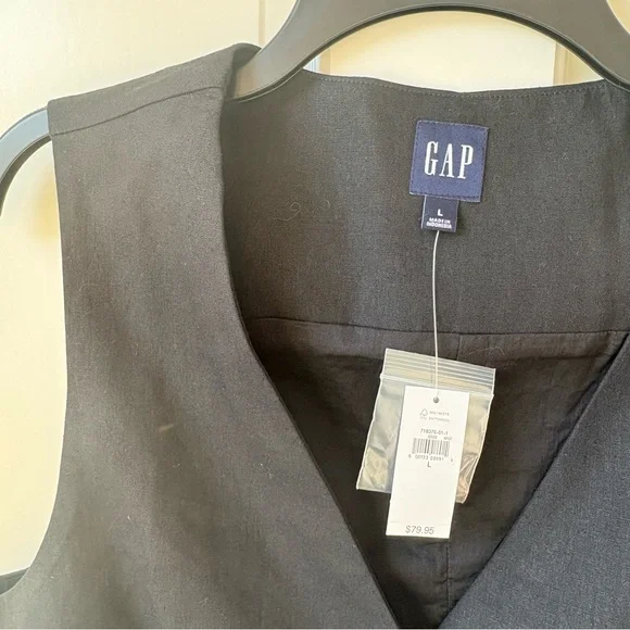 GAP NWT Charcoal Black Sleeveless Trendy Linen Vest Size L - Picture 2 of 4